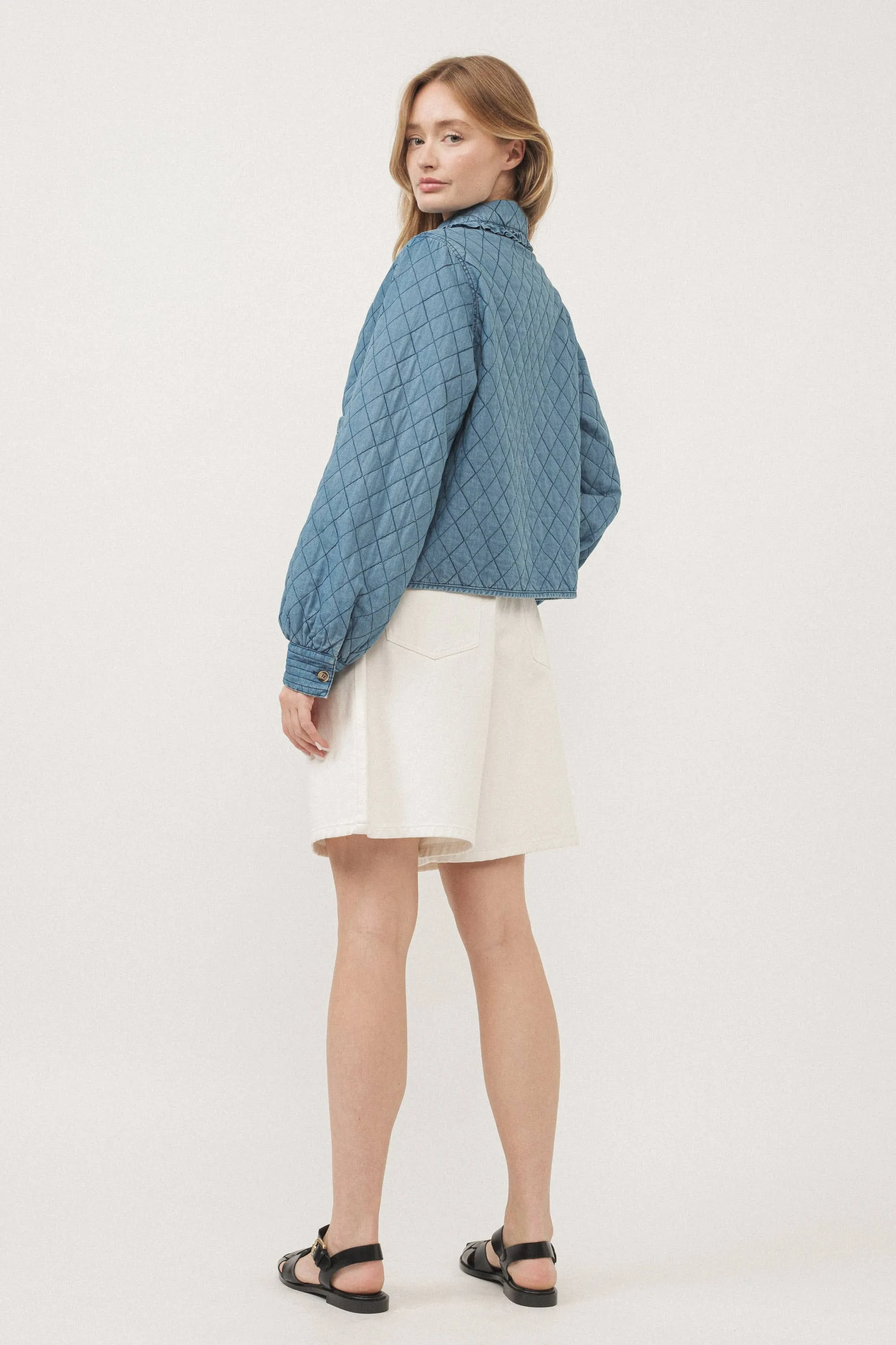 Peter Pan Collar Denim Quilted Jacket