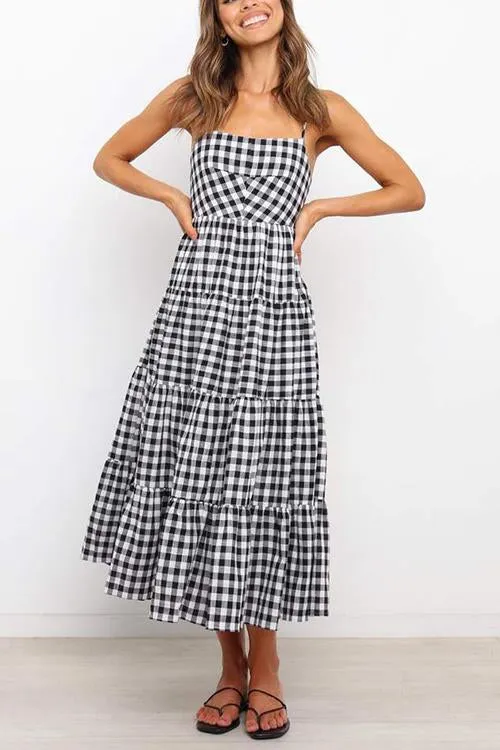 Plaid Backless Slip Maxi Dress