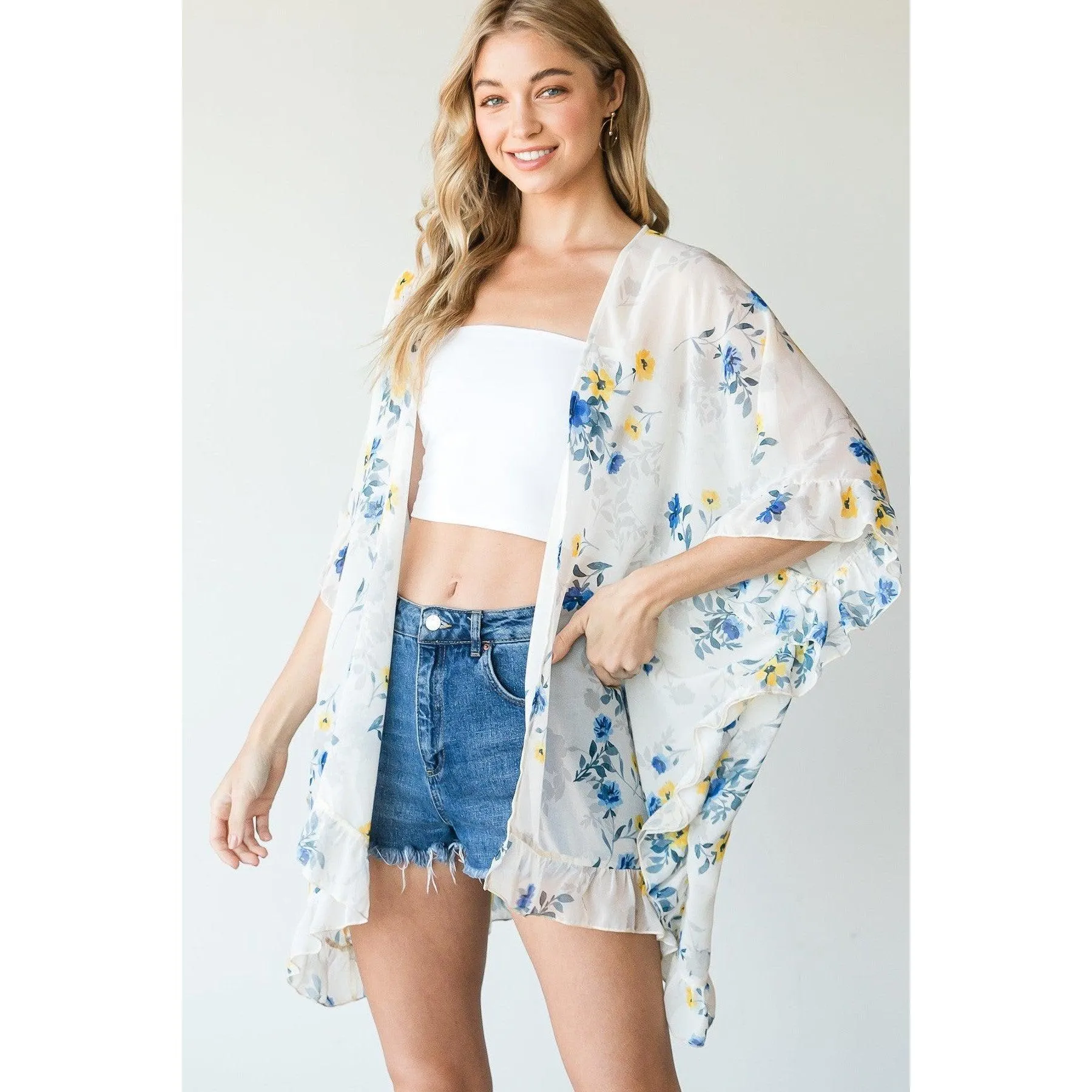 Ruffle Trim Lightweight Kimono