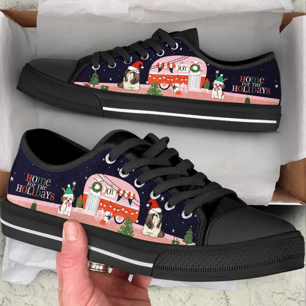 Shih Tzu Dog Christmas Car Happy Low Top Shoes Canvas Sneakers, Dog Printed Shoes, Canvas Shoes For Men, Women