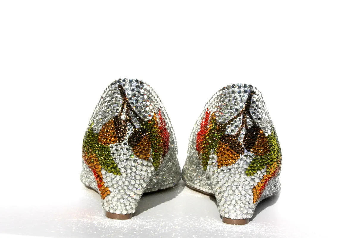 Silver Crystal Peep Toe Kitten Wedge: Autumn