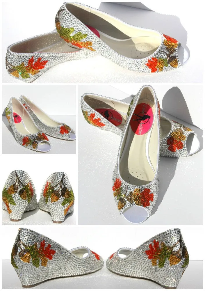 Silver Crystal Peep Toe Kitten Wedge: Autumn