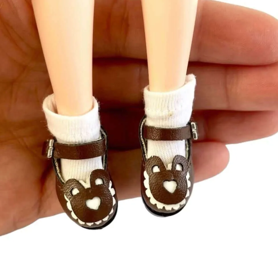 Tiny teddy bear doll shoes Mary Jane style 1/6 scale