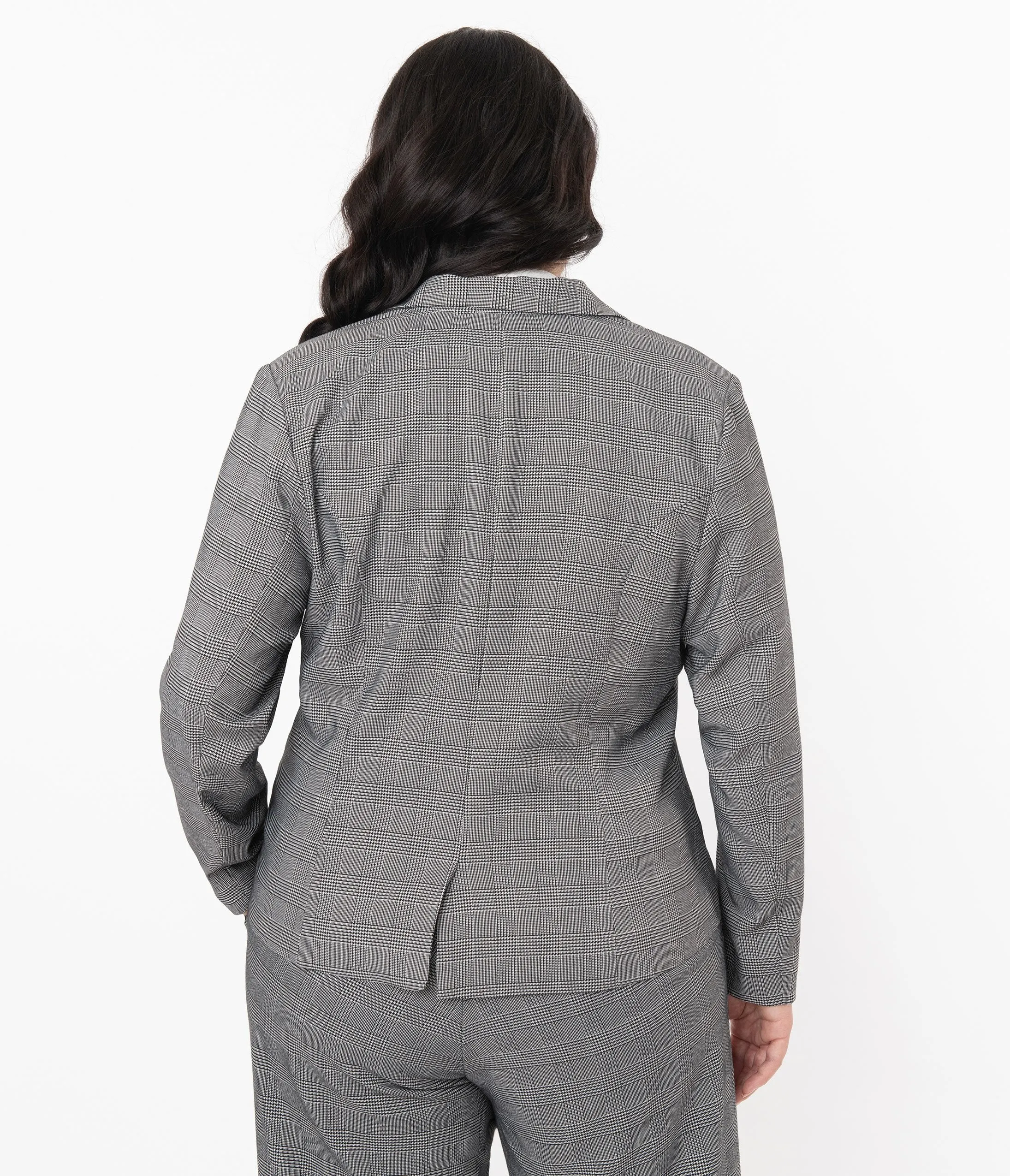 Unique Vintage Plus Size Grey Glen Check Jagger Suit Jacket