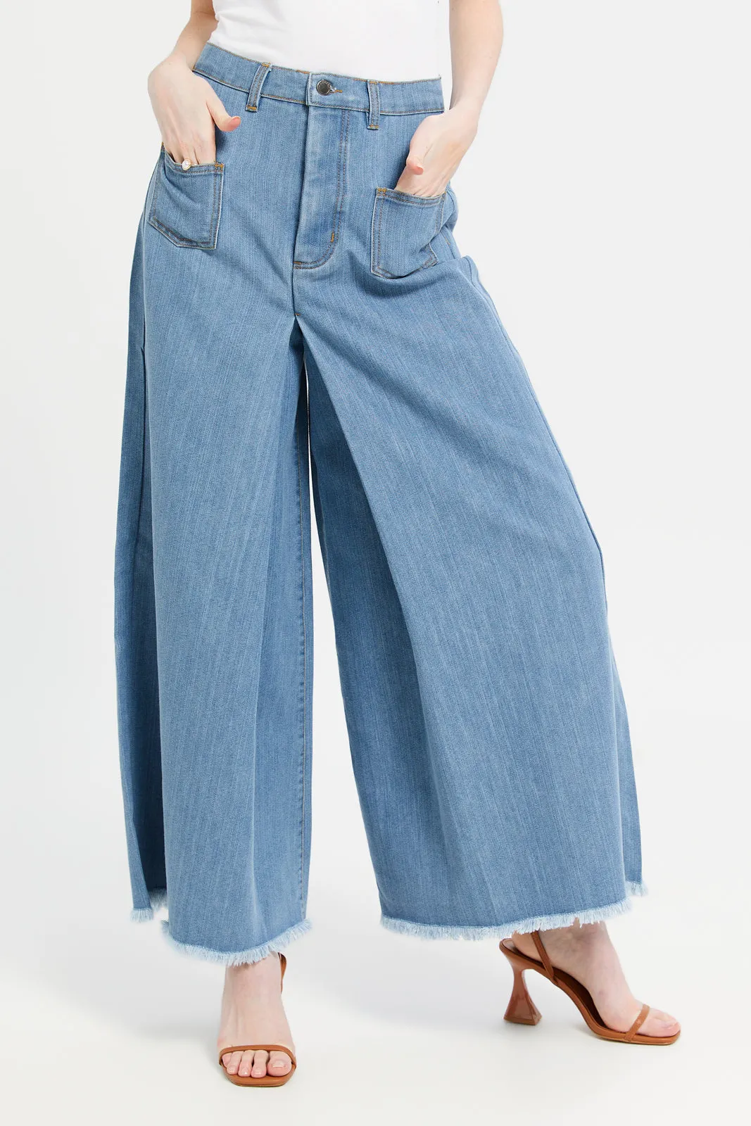 Women Blue High Waist Wide Leg Jeans