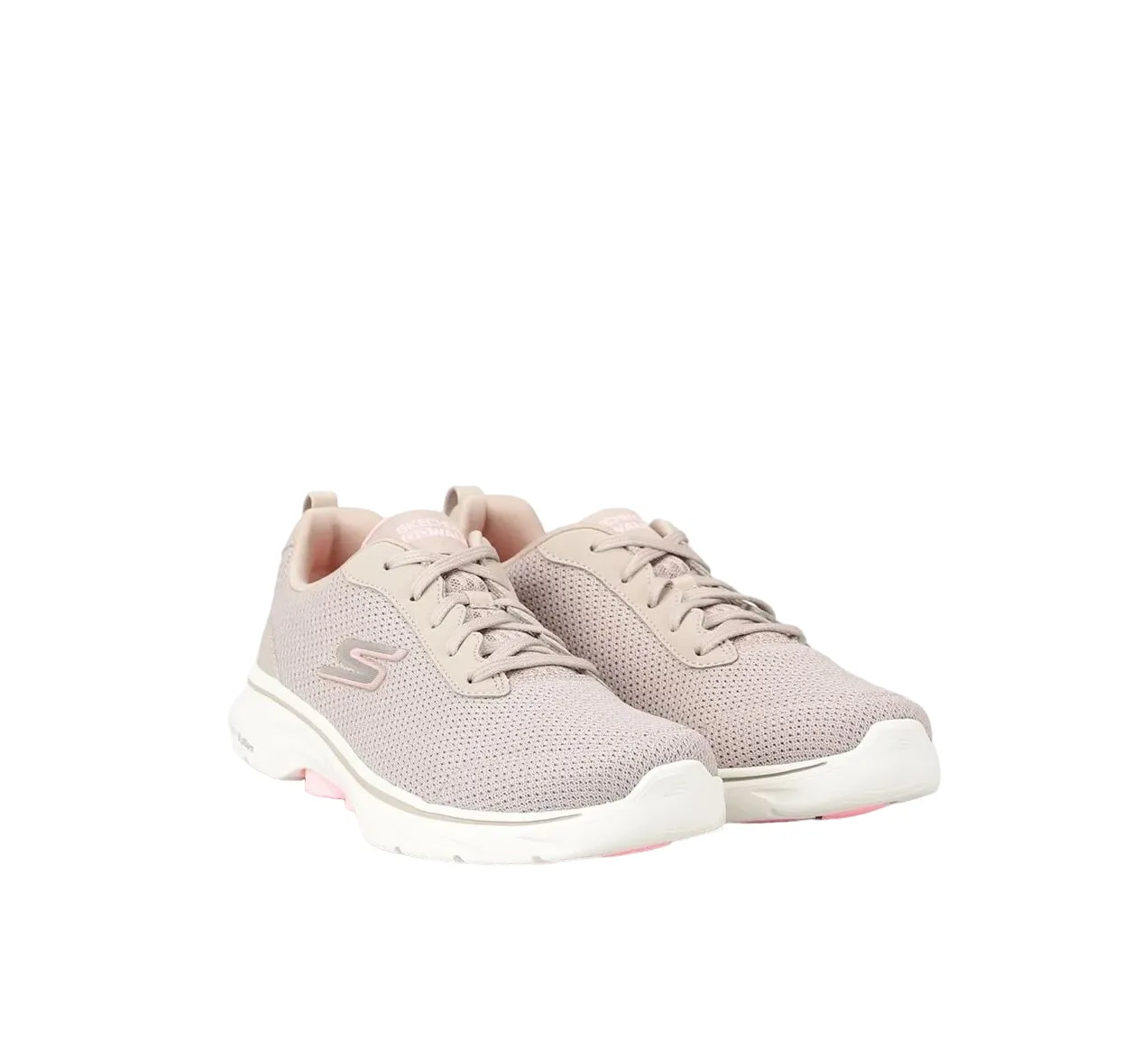 Womens Skechers Go Walk 7 - Clear Path Taupe/ Pink Walking Shoes